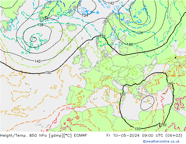 Height/Temp. 850 hPa ECMWF Fr 10.05.2024 09 UTC