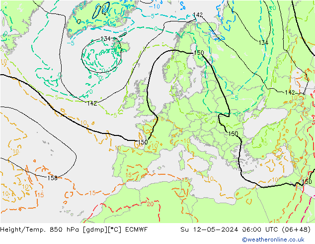Height/Temp. 850 hPa ECMWF So 12.05.2024 06 UTC