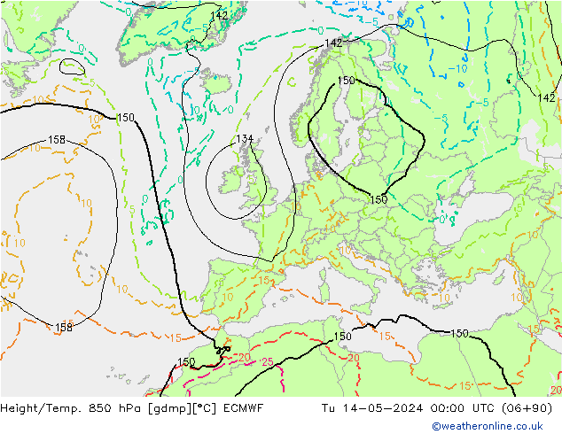 Geop./Temp. 850 hPa ECMWF mar 14.05.2024 00 UTC