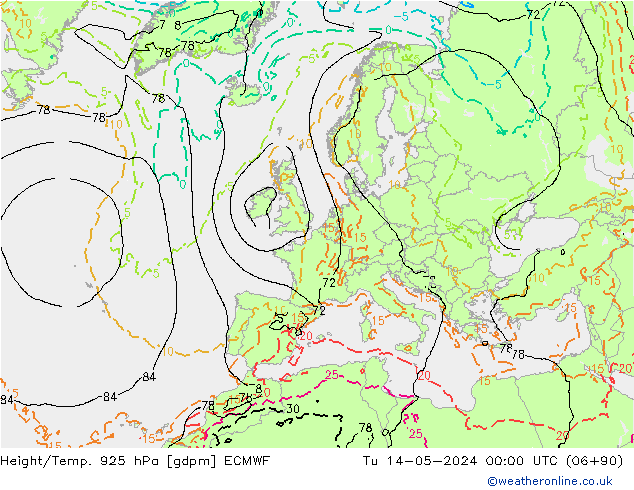 Géop./Temp. 925 hPa ECMWF mar 14.05.2024 00 UTC