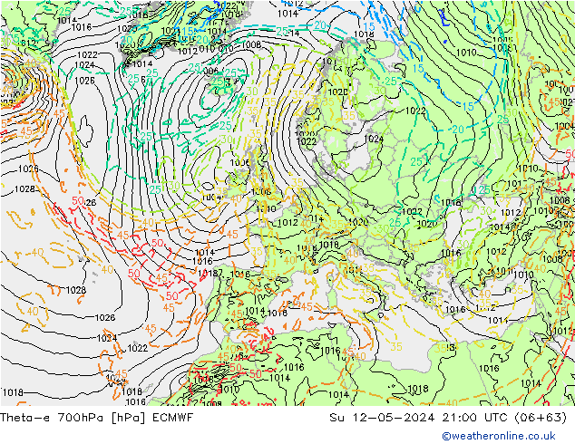 Theta-e 700hPa ECMWF Su 12.05.2024 21 UTC