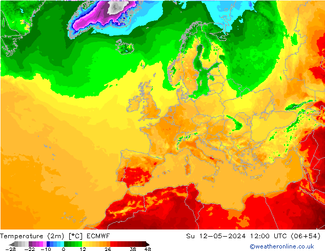 Temperatura (2m) ECMWF dom 12.05.2024 12 UTC