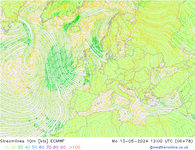 Línea de corriente 10m ECMWF lun 13.05.2024 12 UTC