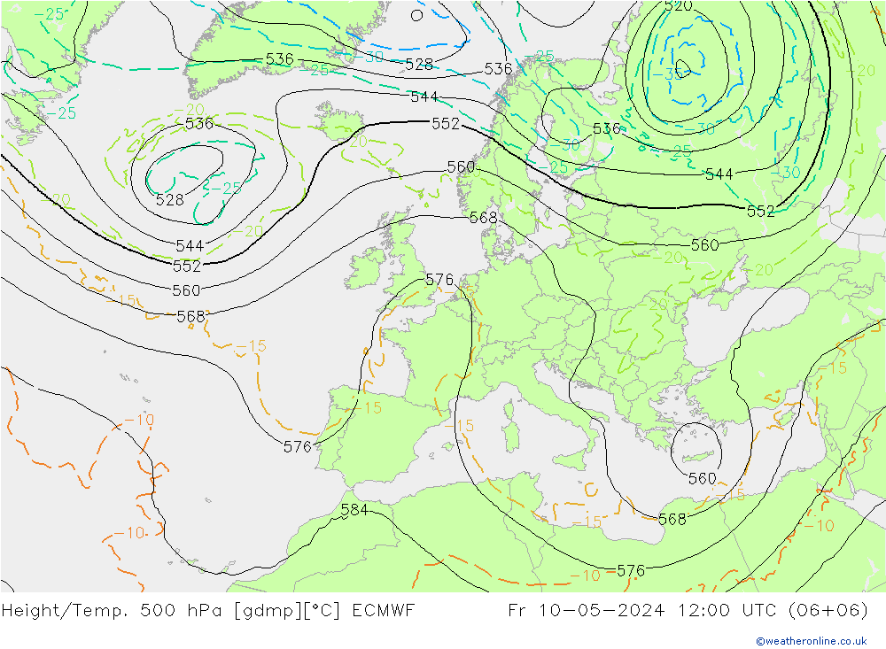 Z500/Rain (+SLP)/Z850 ECMWF 星期五 10.05.2024 12 UTC