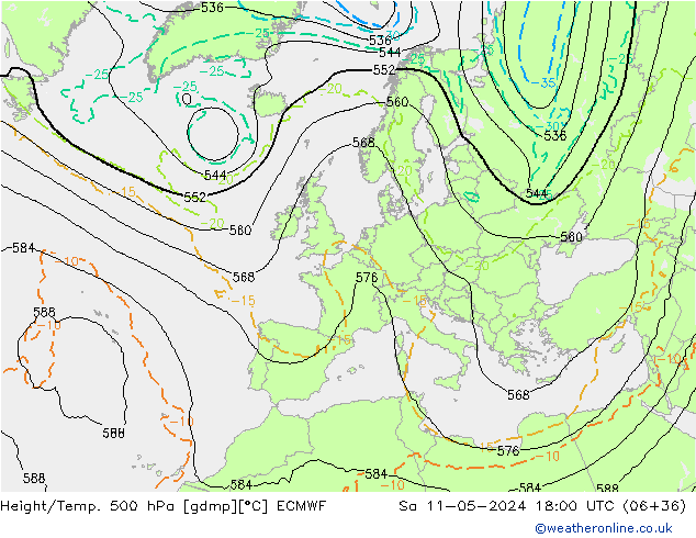 Z500/Rain (+SLP)/Z850 ECMWF sam 11.05.2024 18 UTC