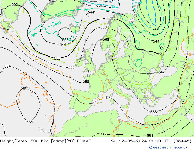 Z500/Yağmur (+YB)/Z850 ECMWF Paz 12.05.2024 06 UTC