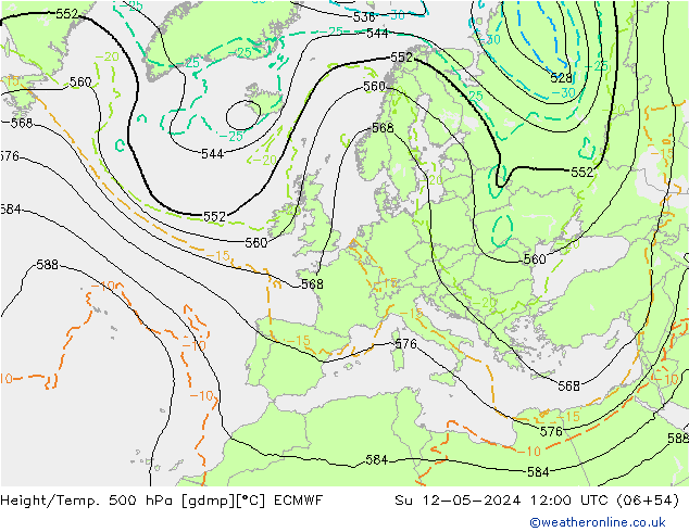 Z500/Rain (+SLP)/Z850 ECMWF Su 12.05.2024 12 UTC