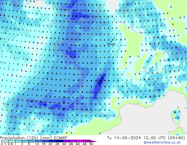 Precipitación (12h) ECMWF mar 14.05.2024 00 UTC