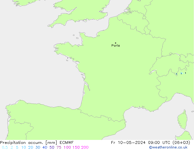 Nied. akkumuliert ECMWF Fr 10.05.2024 09 UTC