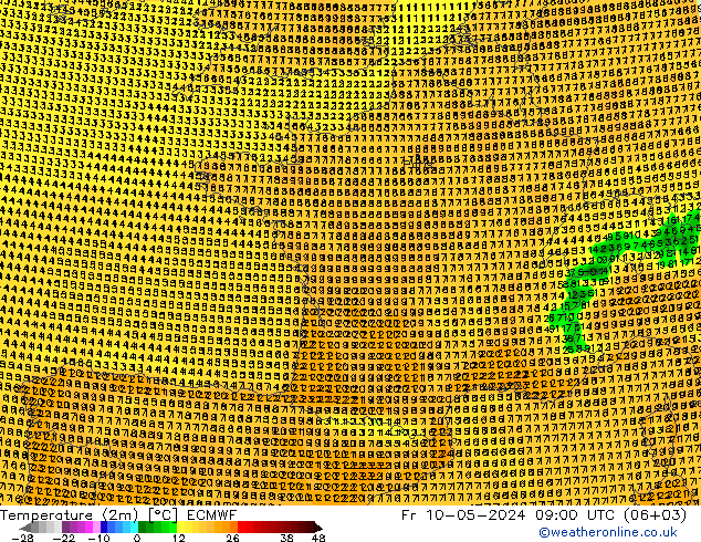 Temperaturkarte (2m) ECMWF Fr 10.05.2024 09 UTC