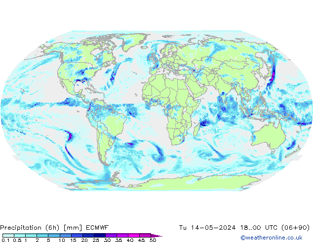 Précipitation (6h) ECMWF mar 14.05.2024 00 UTC