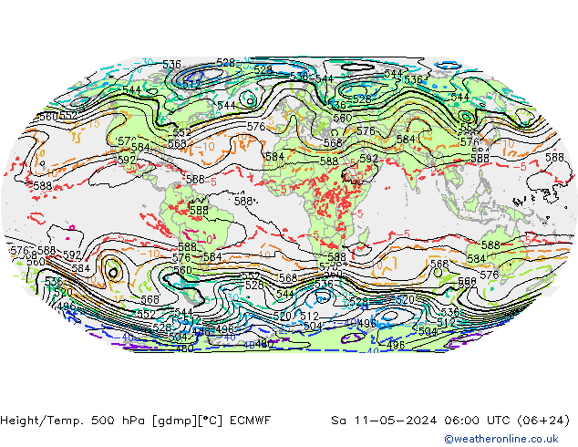 Z500/Rain (+SLP)/Z850 ECMWF Sa 11.05.2024 06 UTC