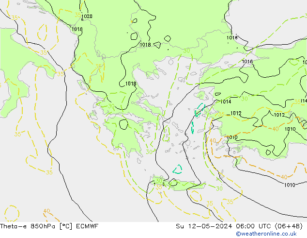 Theta-e 850hPa ECMWF Su 12.05.2024 06 UTC