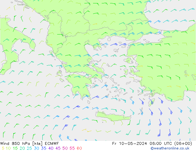 Wind 850 hPa ECMWF Fr 10.05.2024 06 UTC