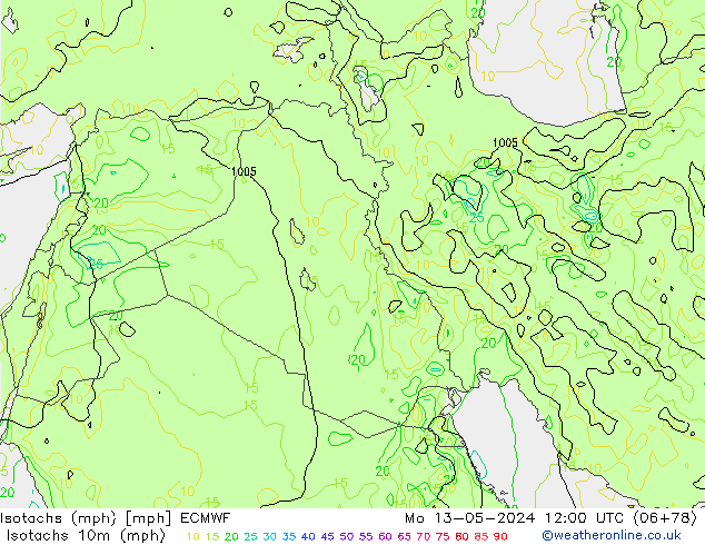 Isotachs (mph) ECMWF Mo 13.05.2024 12 UTC