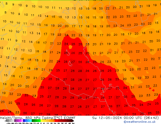 Height/Temp. 850 hPa ECMWF Ne 12.05.2024 00 UTC