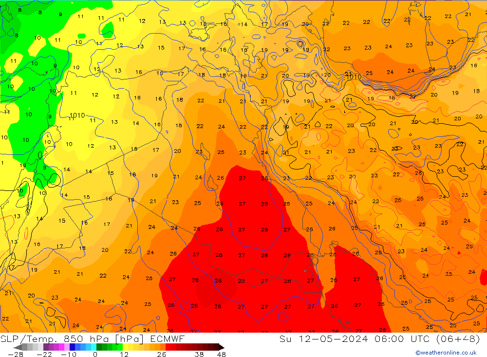 SLP/Temp. 850 hPa ECMWF Dom 12.05.2024 06 UTC