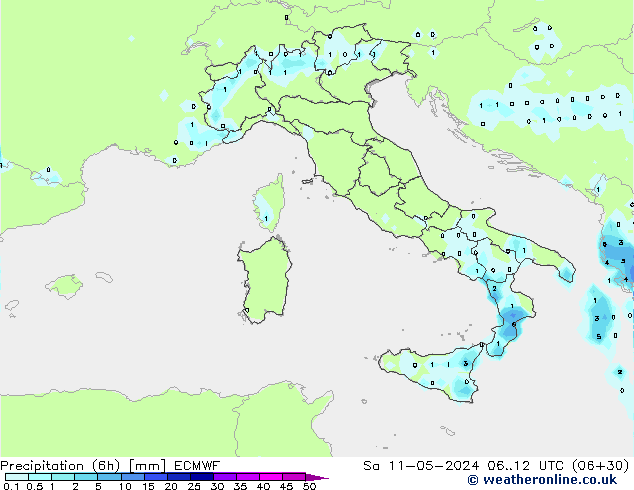 Precipitazione (6h) ECMWF sab 11.05.2024 12 UTC