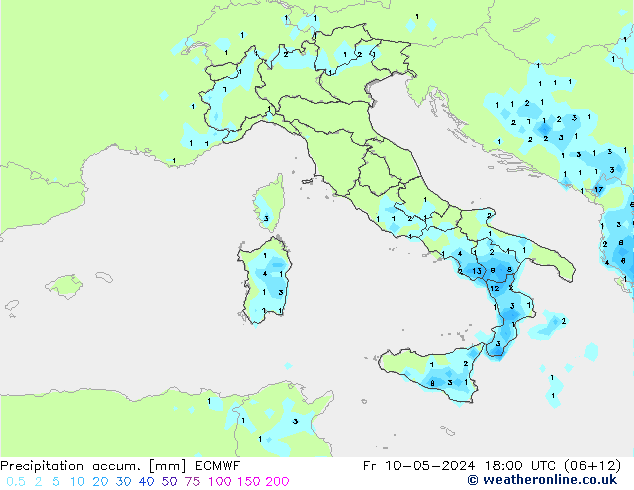 Precipitation accum. ECMWF Fr 10.05.2024 18 UTC
