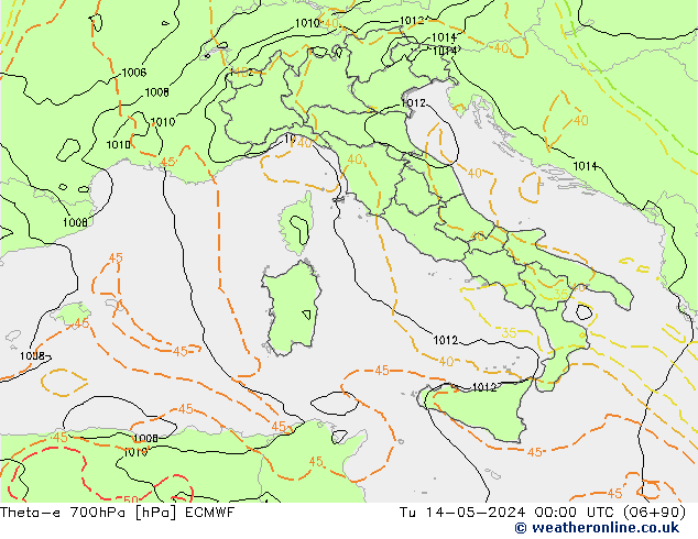 Theta-e 700hPa ECMWF Ter 14.05.2024 00 UTC