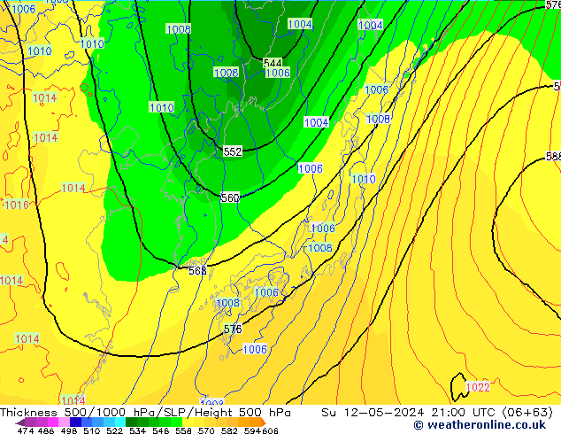 Thck 500-1000гПа ECMWF Вс 12.05.2024 21 UTC