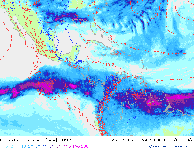 Precipitation accum. ECMWF пн 13.05.2024 18 UTC