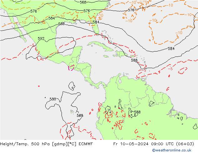 Yükseklik/Sıc. 500 hPa ECMWF Cu 10.05.2024 09 UTC