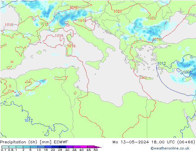 Z500/Rain (+SLP)/Z850 ECMWF пн 13.05.2024 00 UTC