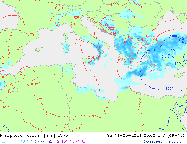 Precipitation accum. ECMWF сб 11.05.2024 00 UTC