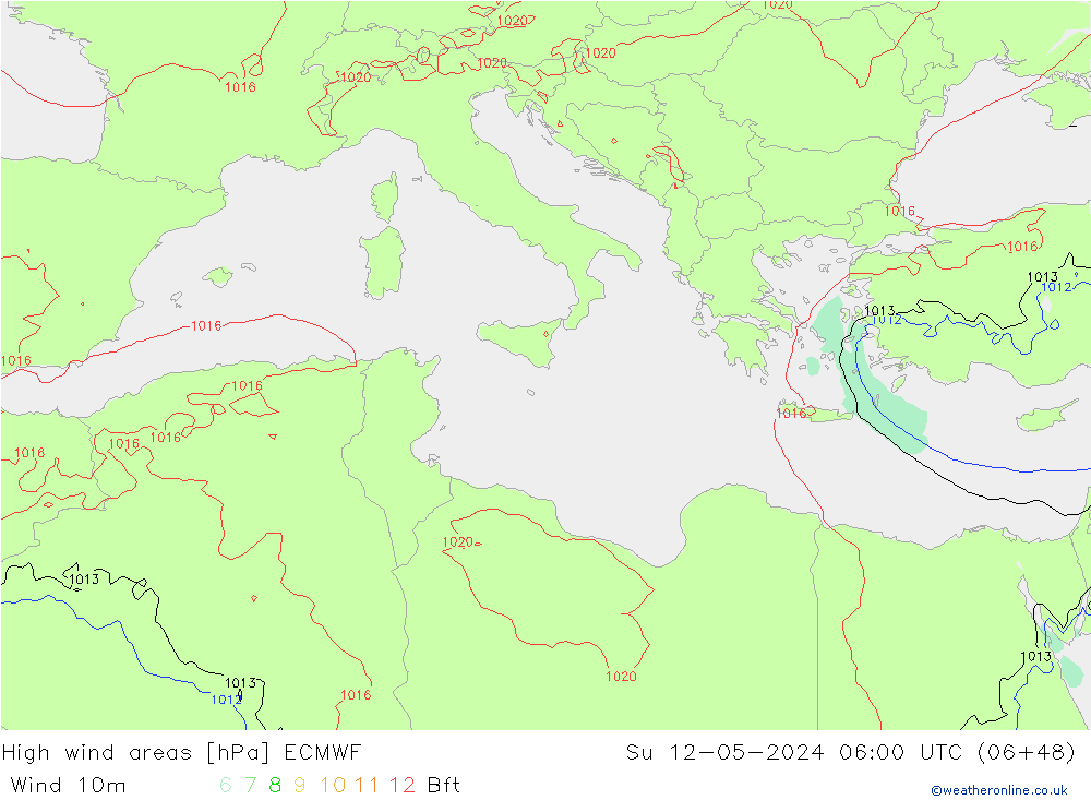 High wind areas ECMWF Su 12.05.2024 06 UTC