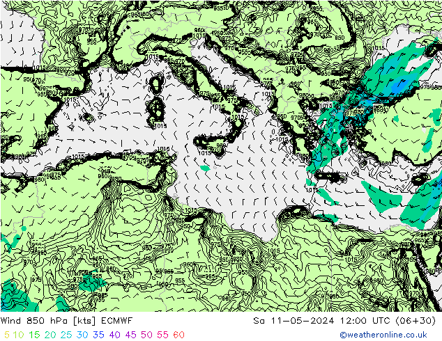 Rüzgar 850 hPa ECMWF Cts 11.05.2024 12 UTC