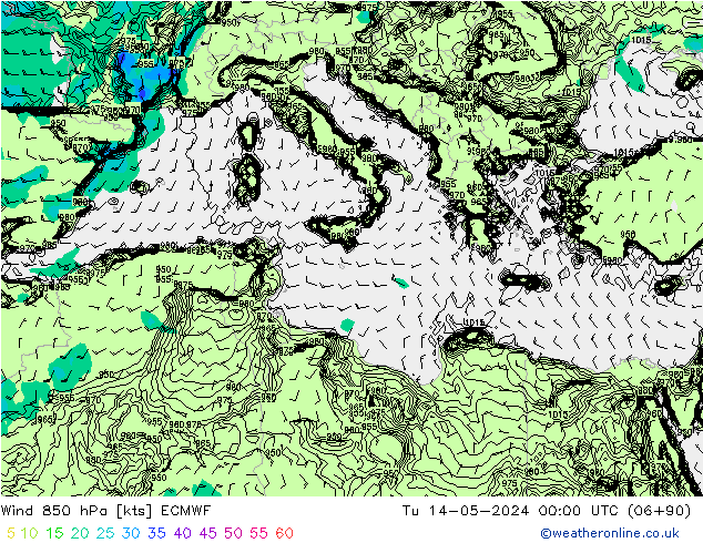 Vent 850 hPa ECMWF mar 14.05.2024 00 UTC