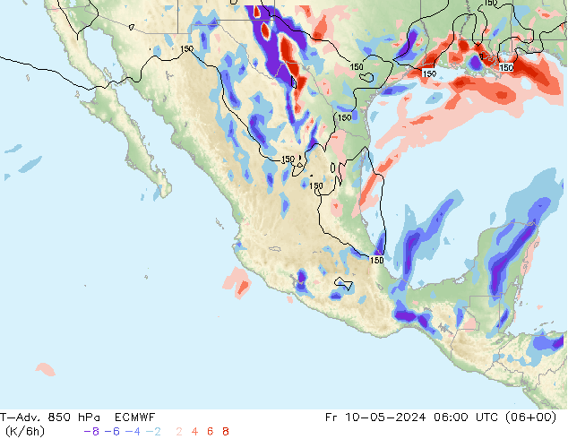 T-Adv. 850 hPa ECMWF vie 10.05.2024 06 UTC