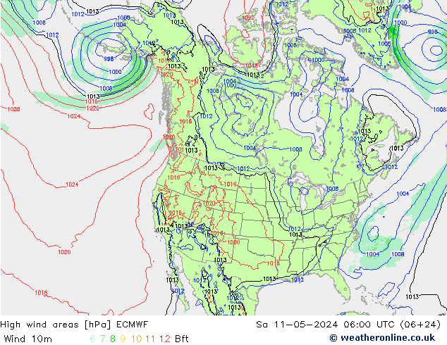 High wind areas ECMWF сб 11.05.2024 06 UTC