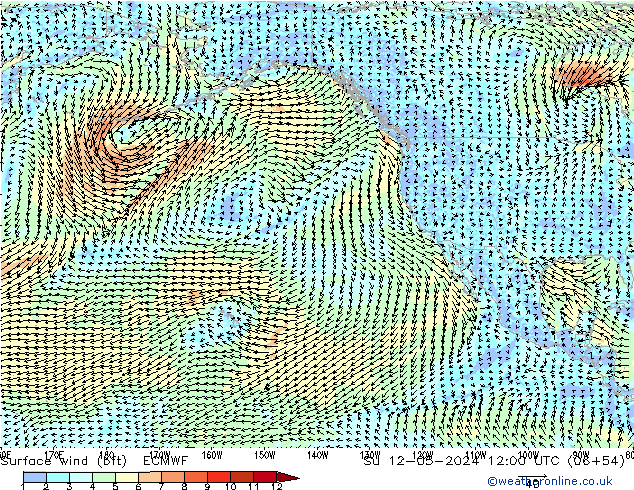 Vent 10 m (bft) ECMWF dim 12.05.2024 12 UTC