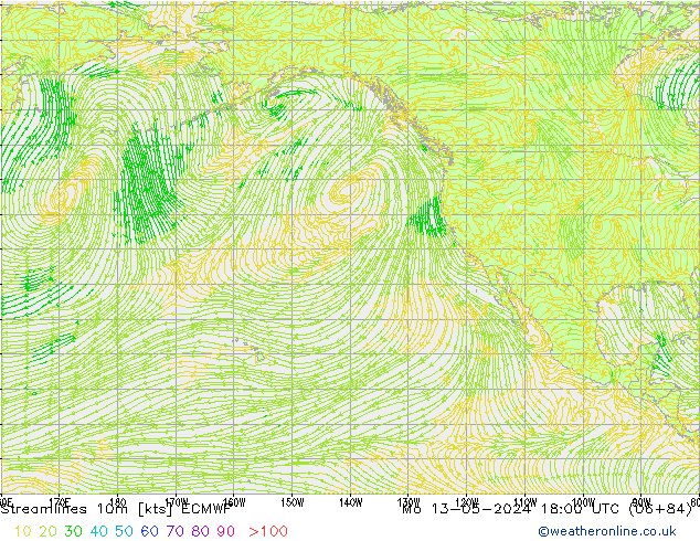 Línea de corriente 10m ECMWF lun 13.05.2024 18 UTC