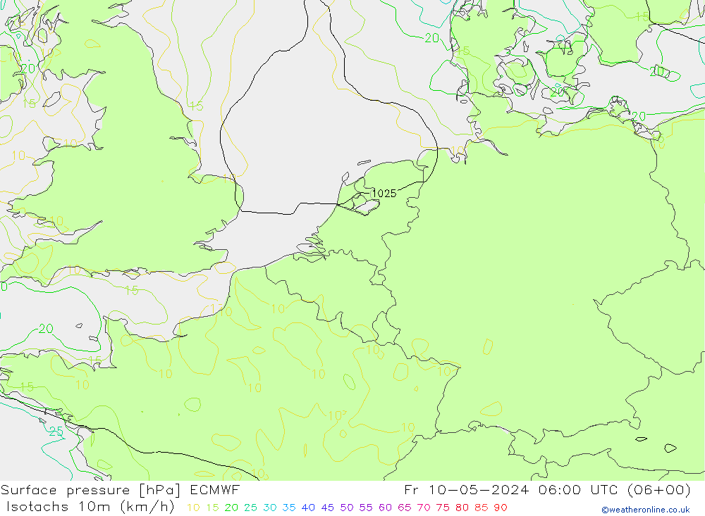 Eşrüzgar Hızları (km/sa) ECMWF Cu 10.05.2024 06 UTC