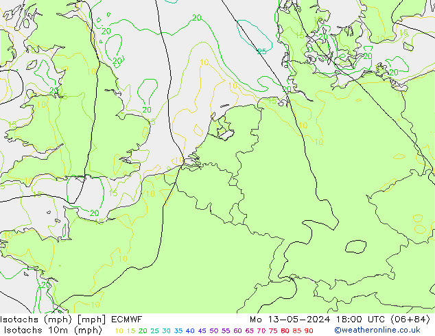 Isotachs (mph) ECMWF  13.05.2024 18 UTC