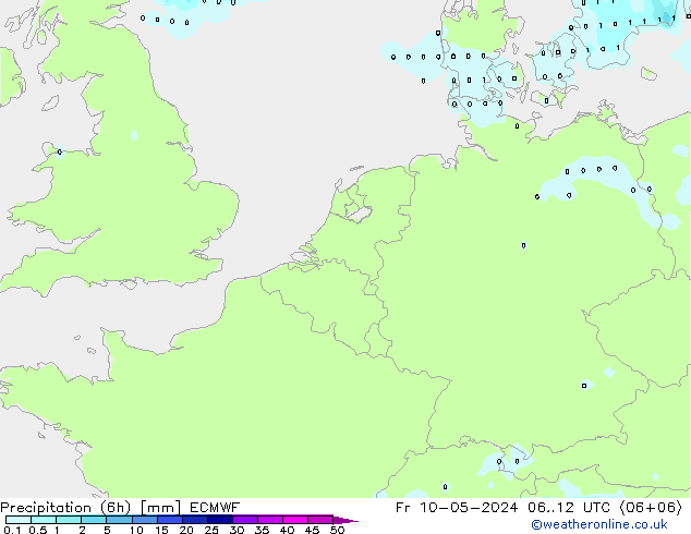 Precipitación (6h) ECMWF vie 10.05.2024 12 UTC