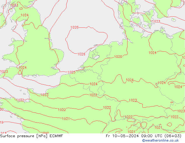 Presión superficial ECMWF vie 10.05.2024 09 UTC