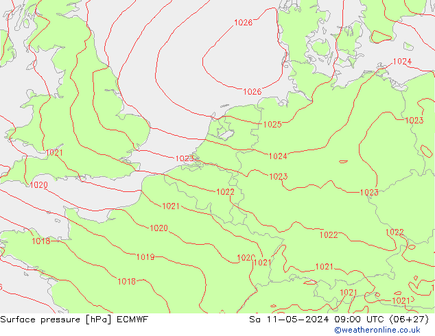 Bodendruck ECMWF Sa 11.05.2024 09 UTC