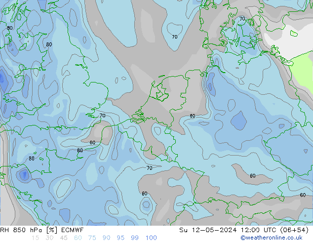 RH 850 hPa ECMWF Ne 12.05.2024 12 UTC