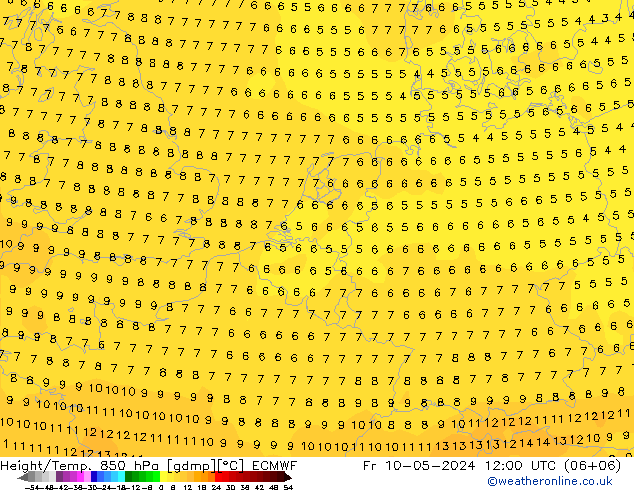 Z500/Rain (+SLP)/Z850 ECMWF Fr 10.05.2024 12 UTC