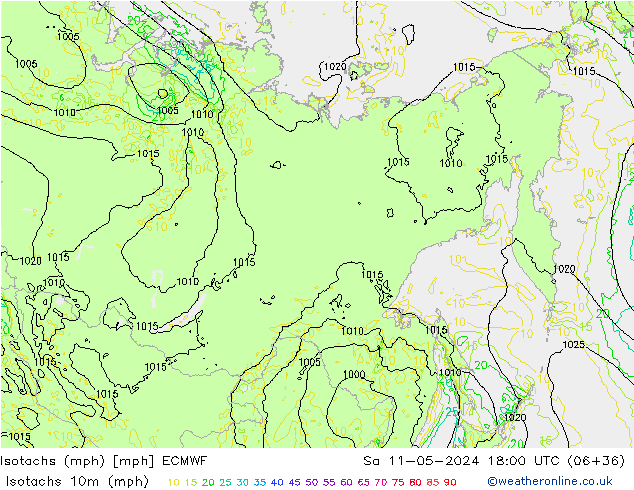 Isotachs (mph) ECMWF Sáb 11.05.2024 18 UTC