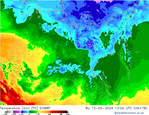 température (2m) ECMWF lun 13.05.2024 12 UTC