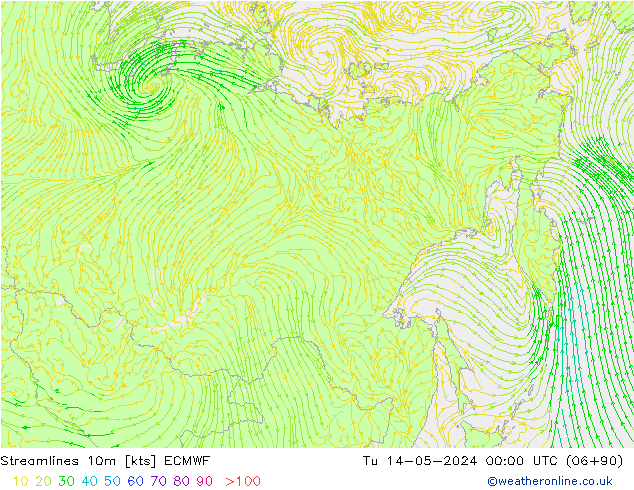 Stroomlijn 10m ECMWF di 14.05.2024 00 UTC