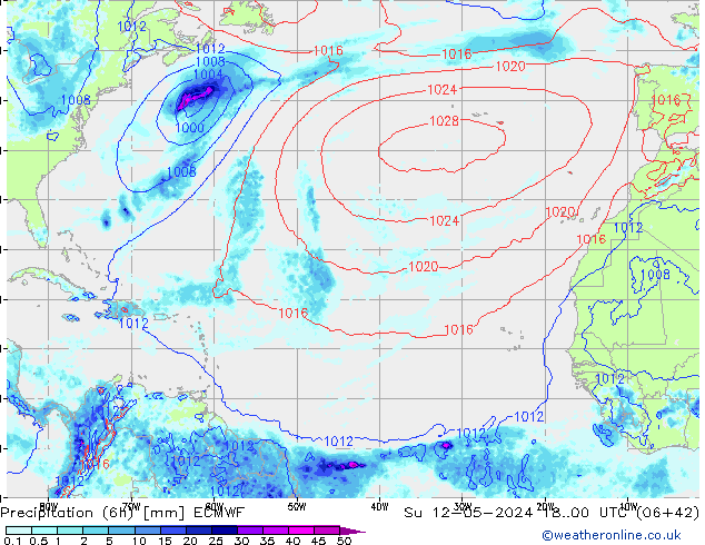 Z500/Rain (+SLP)/Z850 ECMWF Su 12.05.2024 00 UTC