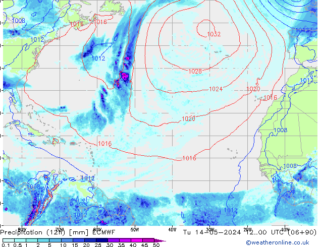 Precipitation (12h) ECMWF Tu 14.05.2024 00 UTC
