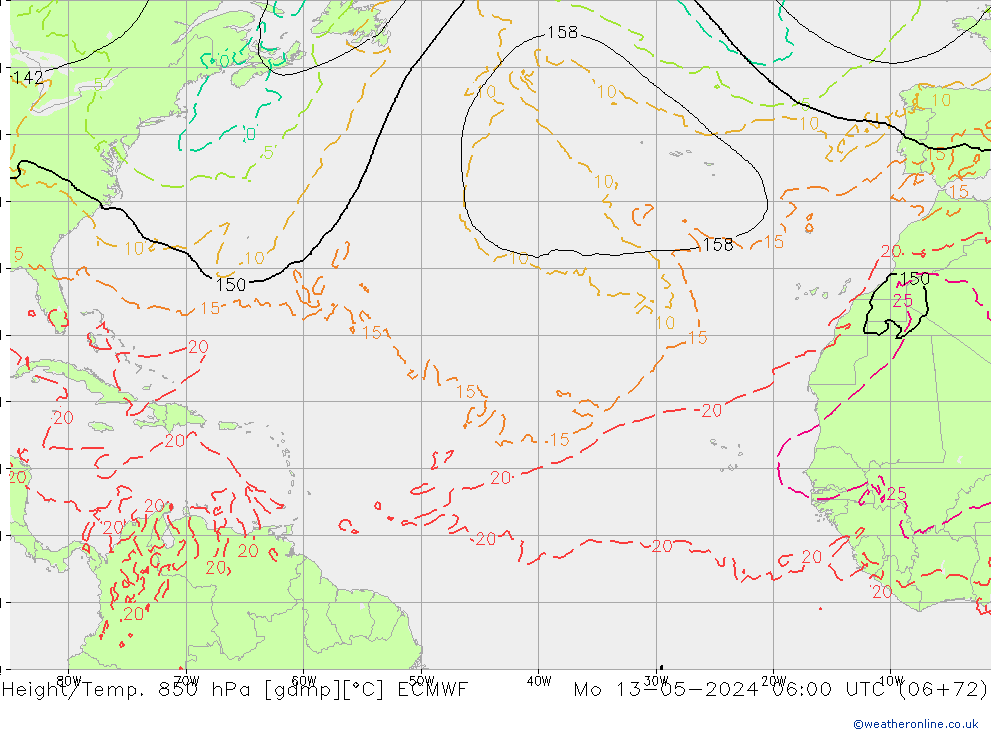 Z500/Rain (+SLP)/Z850 ECMWF lun 13.05.2024 06 UTC