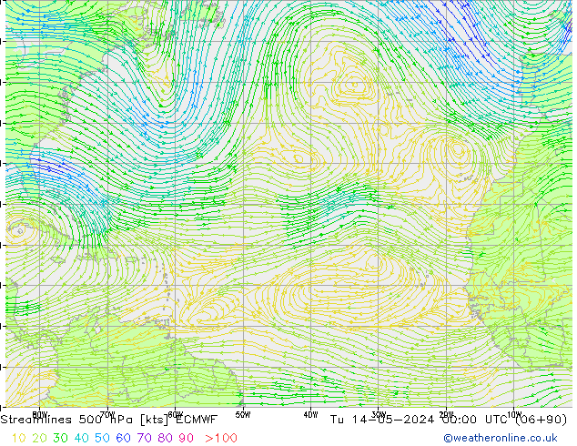 Línea de corriente 500 hPa ECMWF mar 14.05.2024 00 UTC